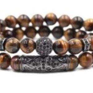 Natural tiger eye pearl beads bracelet set, jewelry for men and women, elastic m